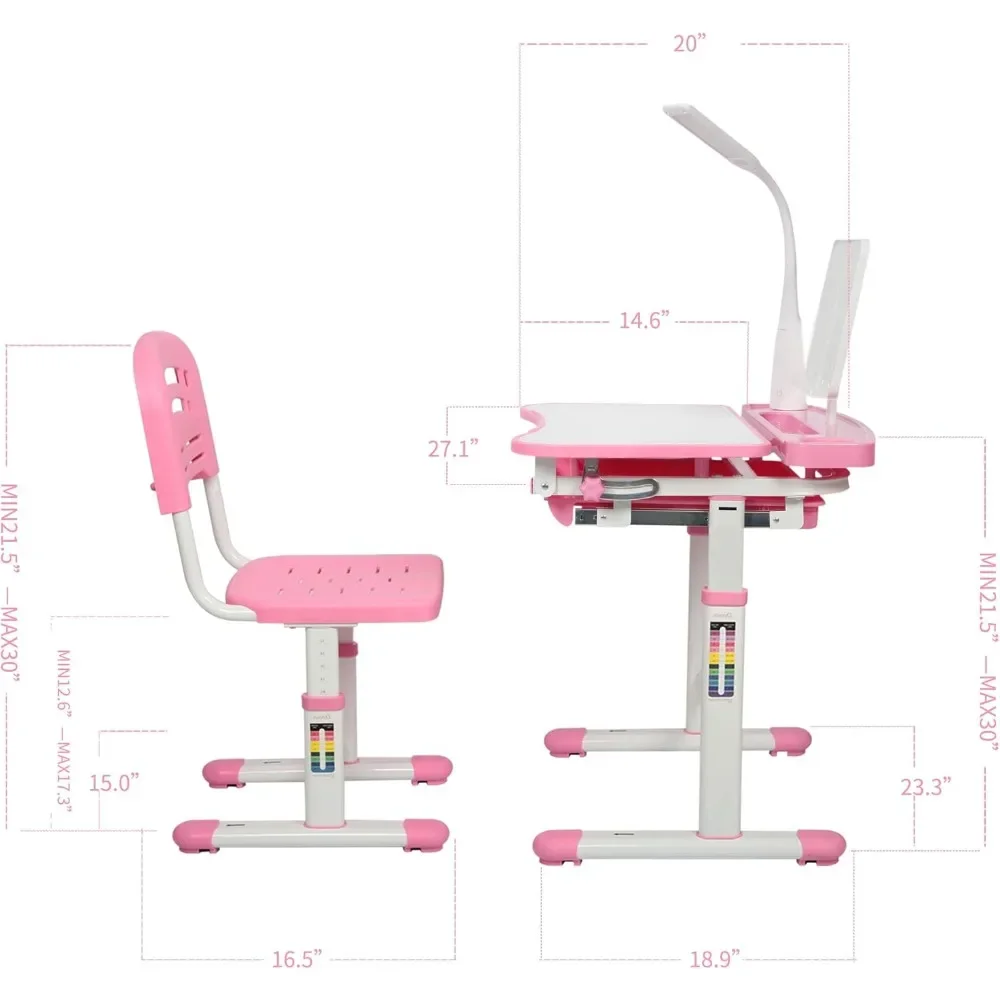 Kids 'Study Desk and Chair Set, Multi Funcional Altura Ajustável, Children School Study Desk com gaveta de armazenamento para meninos e meninas