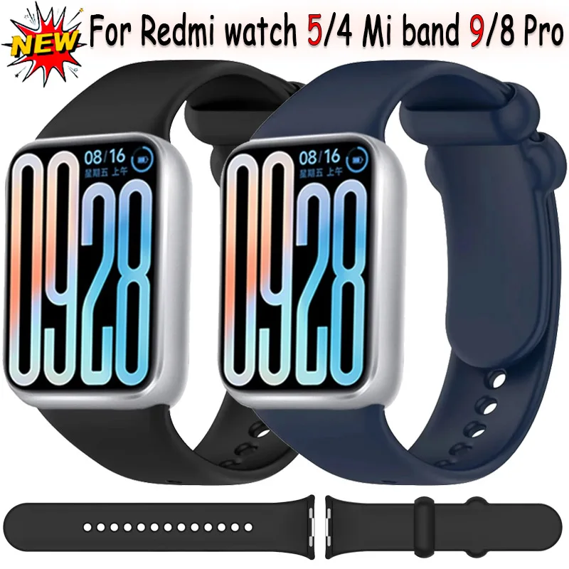 Soft Silicone Strap for Xiaomi Mi Band 8 Pro/9 Pro rubber Replacement Bracelet watchband for Xiaomi Redmi Watch 5/4 Accessories