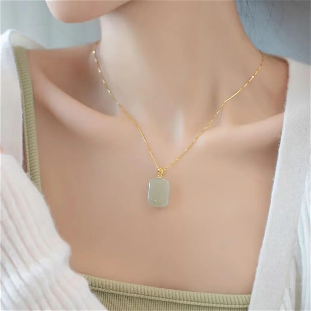 Nothing Jade Pendant S925 Silver Necklace Female Clavicle Chain Light Luxury Retro Niche