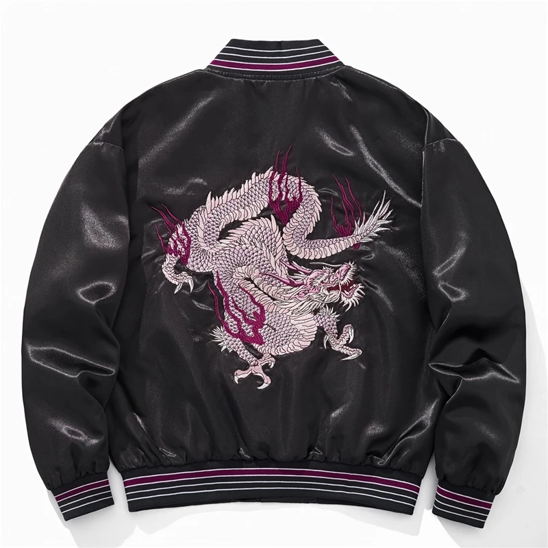 أسود الخامس الرقبة النمط الياباني المدرب سترة الشارع الشهير خمر الرجال البيسبول سترة 2025 التنين التطريز ملابس خارجية معاطف #6