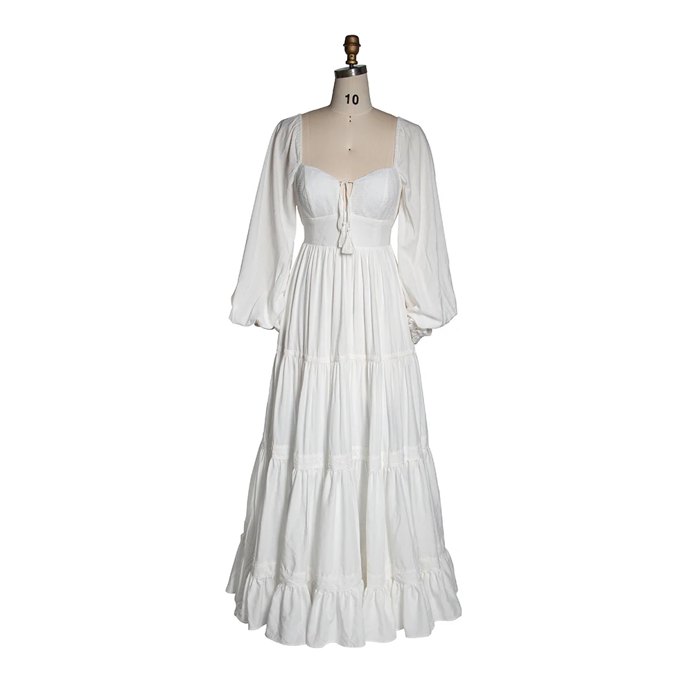 

Белое платье макси в стиле бохо с пышными длинными рукавами, пляжное платье для фотосессии YW251006