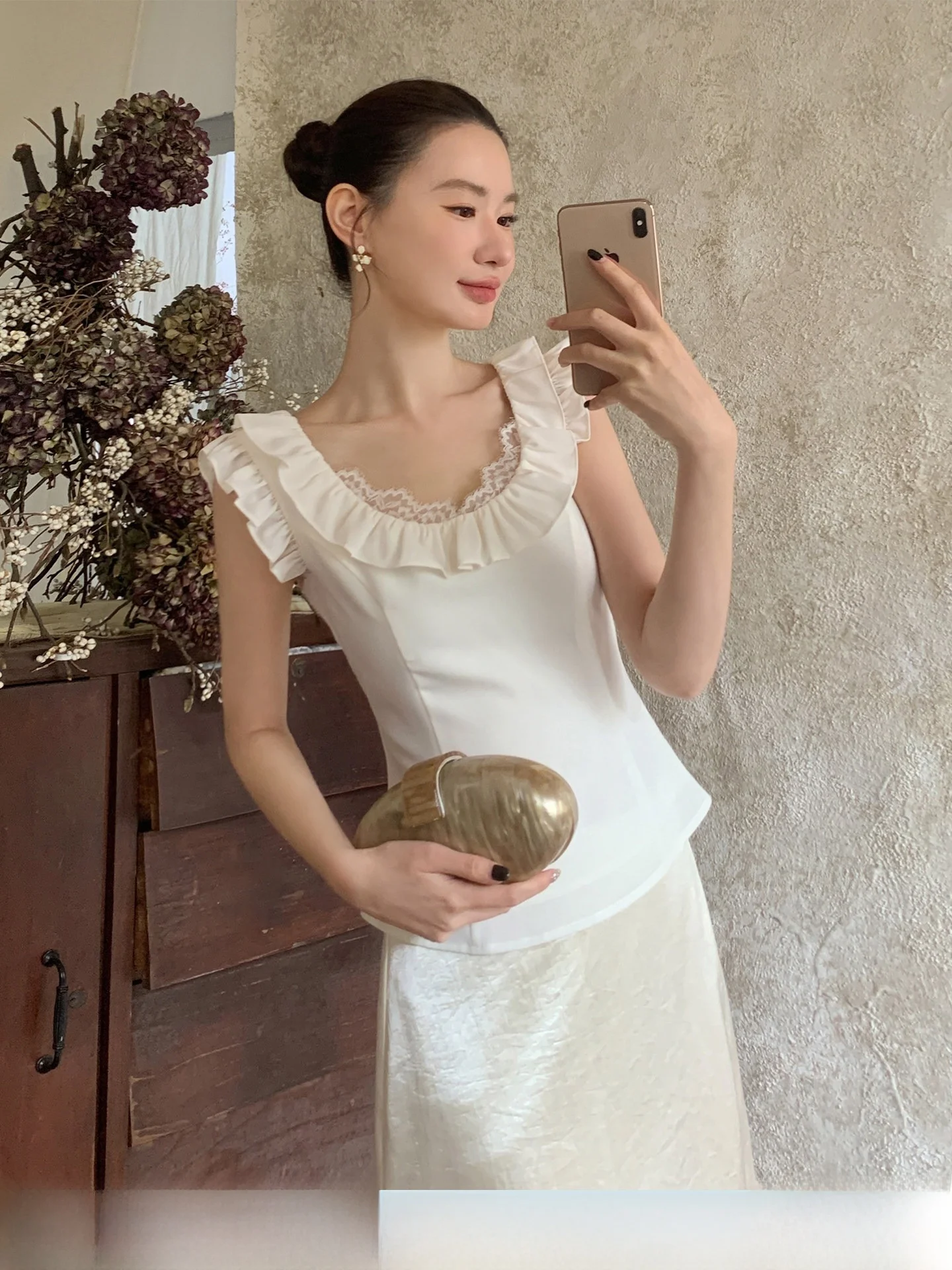 

Жилет XXNING с кружевной отделкой и эффектом утяжки талии, с нежным U-образным вырезом, H-образный силуэт, из полиэфирного волокна, женская верхняя одежда, весенний сезон