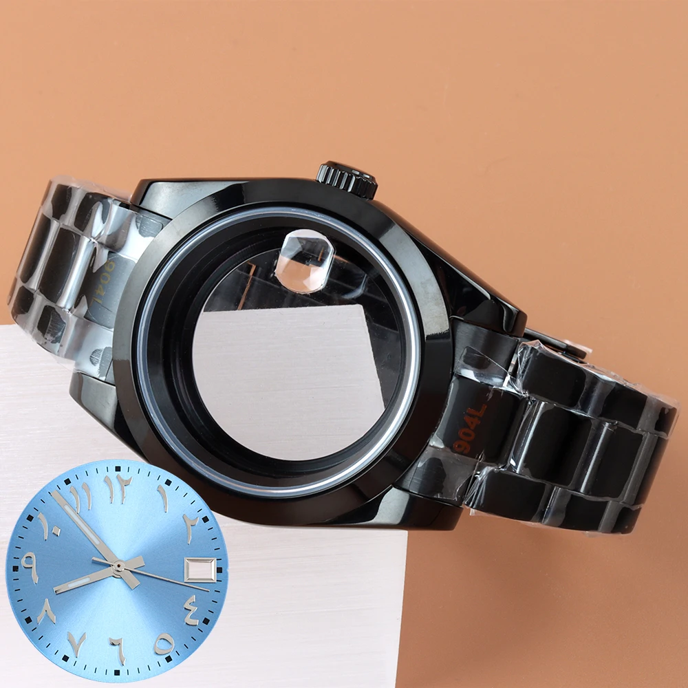 

Watch Case 36mm 39mm Polish Oyster Strap with 28.5mm Blue Arabic dial hands For NH35 NH36 Movement