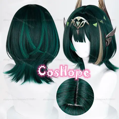 Nefer Cosplay Wig 36cm Short Dark Green Mixed Wig Anime Heat Resistant Synthetic Wigs for Halloween Carnival Party Costume