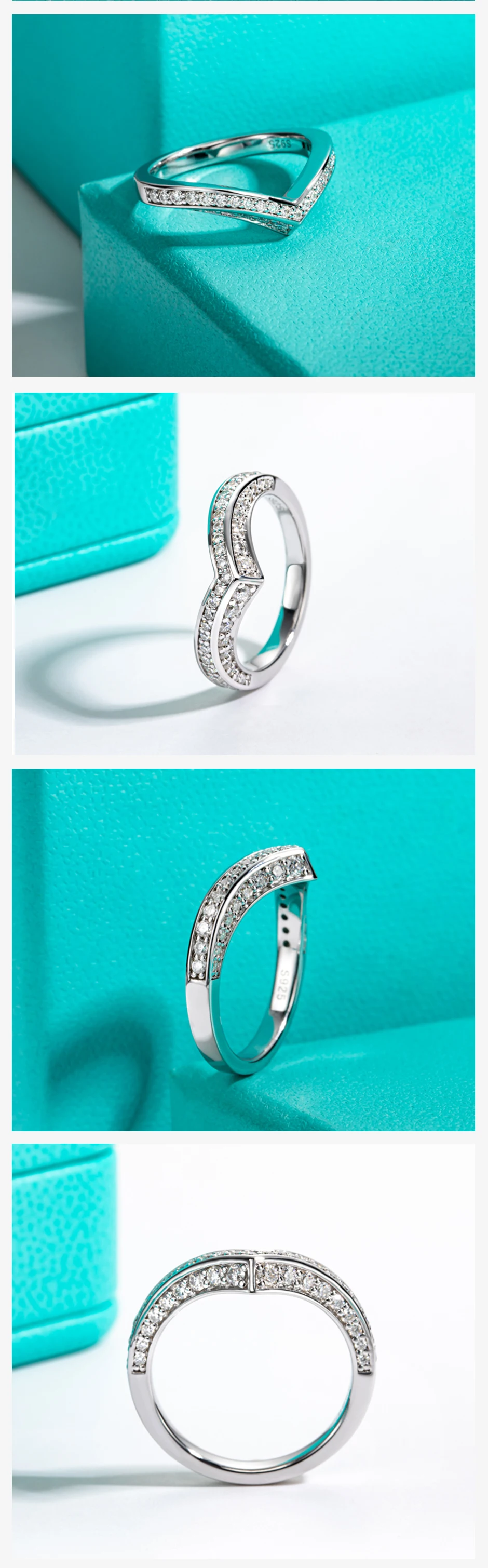 AnuJewel 2mm D-Farbe Moissanit V-Form Eheringe 18k Vergoldetes 925 Sterling Silber Brautring-Set für Mädchen Schmuck – Detail 2