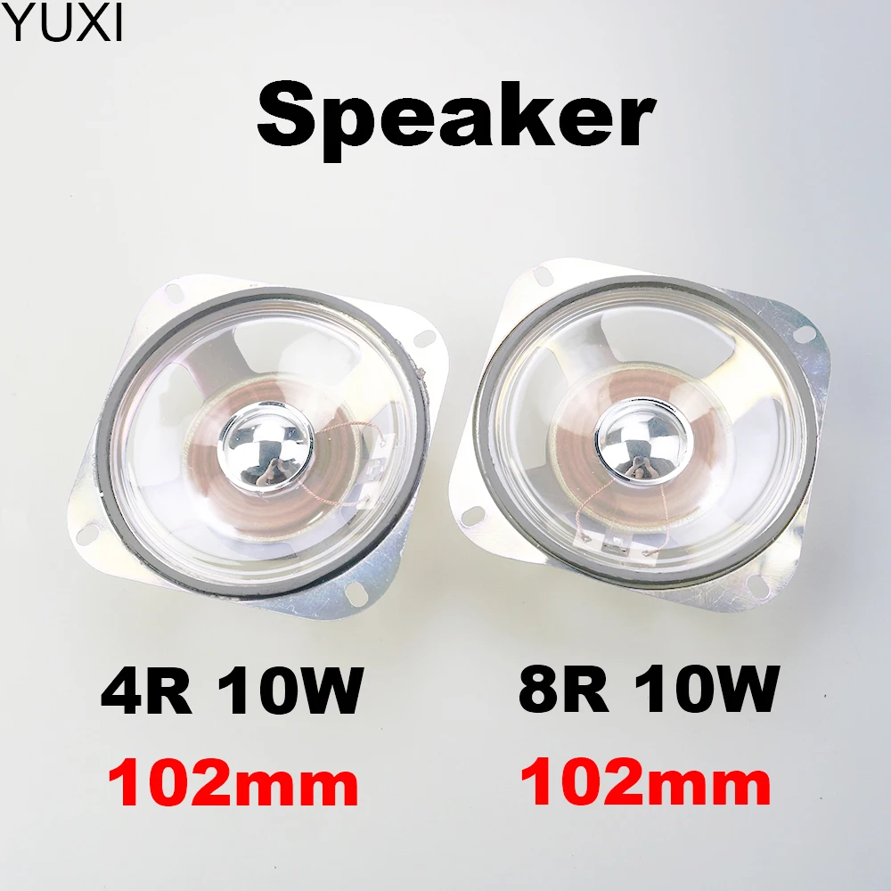 1PCS 4/8Ohm 10W Loudspeaker 102MM 4inch Square Speaker Waterproof Clear Cone Paper Bright Cap 60MM External Magnetic Height 36MM