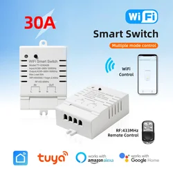 30A Tuya WiFi Smart Switch  High-Power DIY Breaker  Remote Controller Smart Home  Support Alexa Google Home Yandex Alice