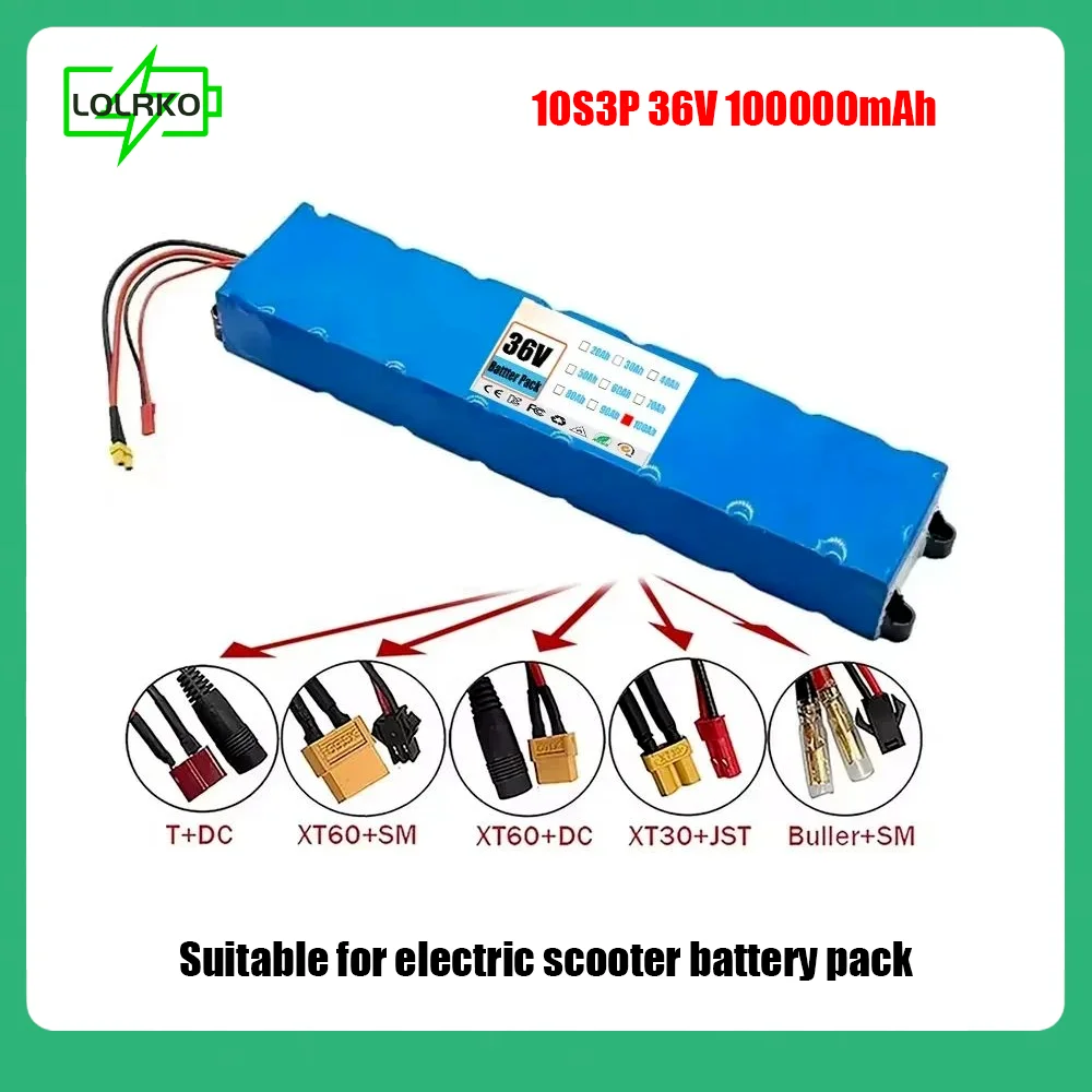 

Upgrade 10S3P 36V 100000mAh electric scooter battery pack, suitable for M365 18650 lithium battery, durable and long-lasting