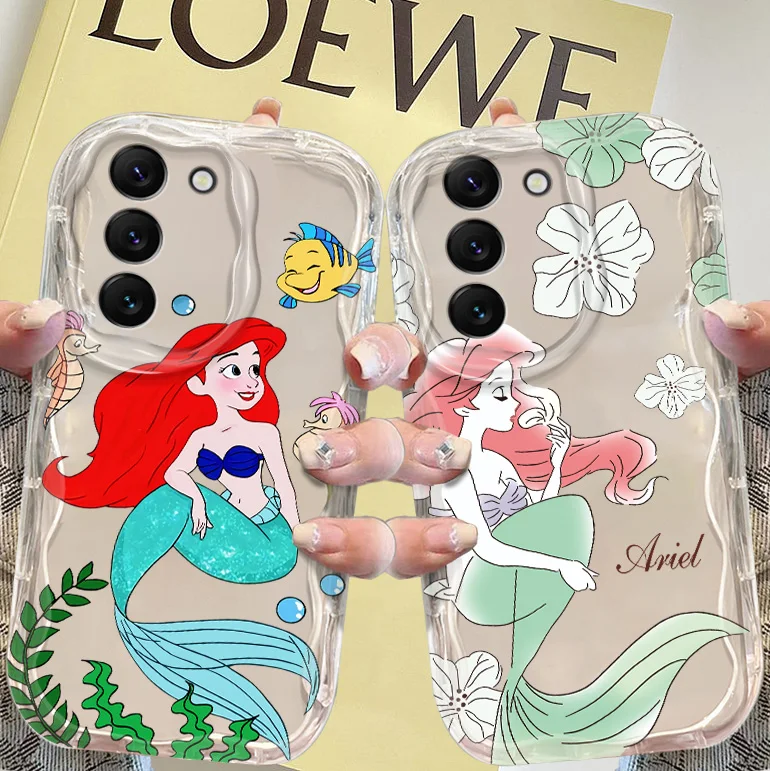 Disney The Little Mermaid Cream Phone Case For Samsung S 24 23 22 21 20 Ultra Plus FE M 54 40 22 11 10 2 S Funda Shell Cover