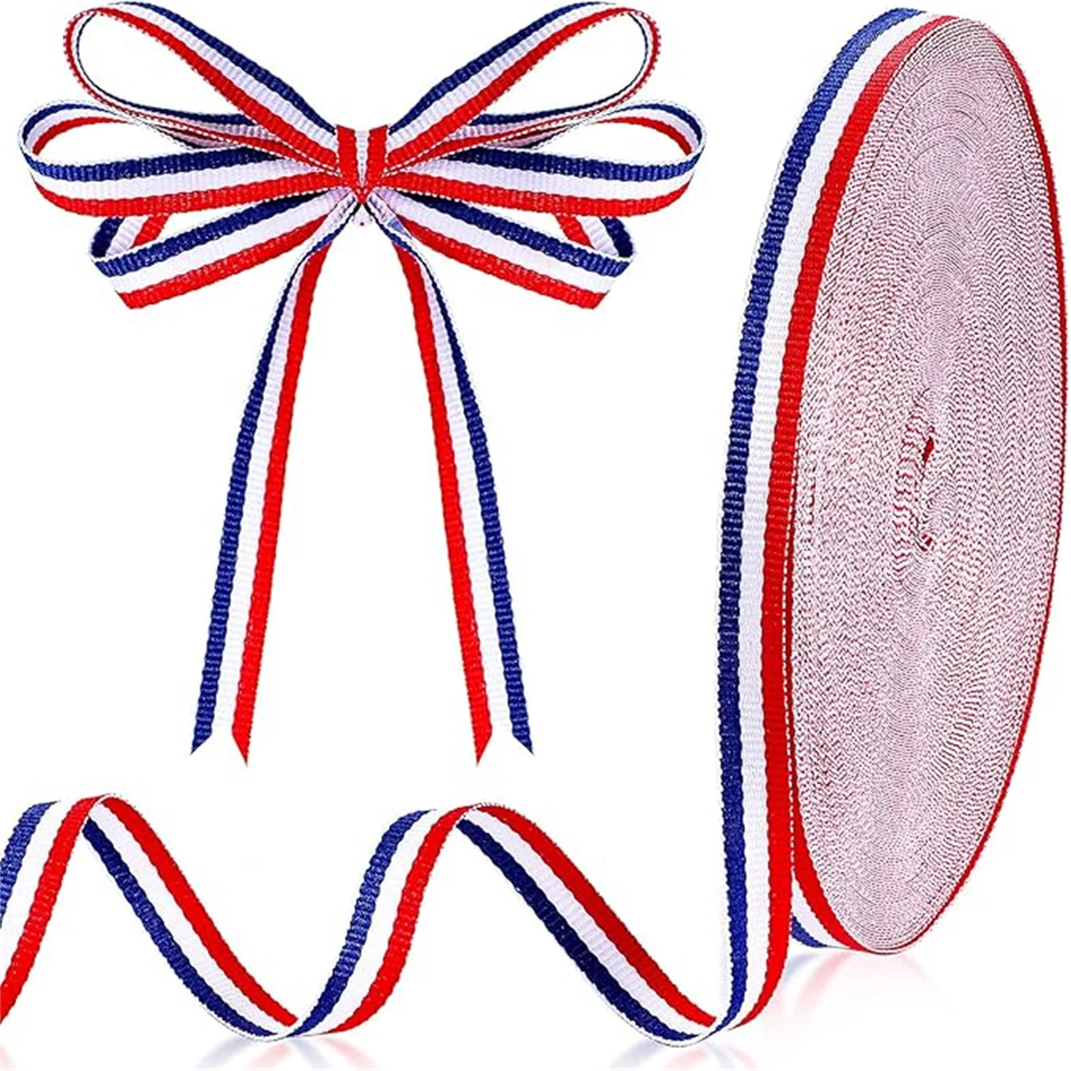 Rot-Weiß-Blau Gestreiftes Ripsband für Memorial Day Geschenkverpackung, Partydekoration, DIY-Basteln und Nähen