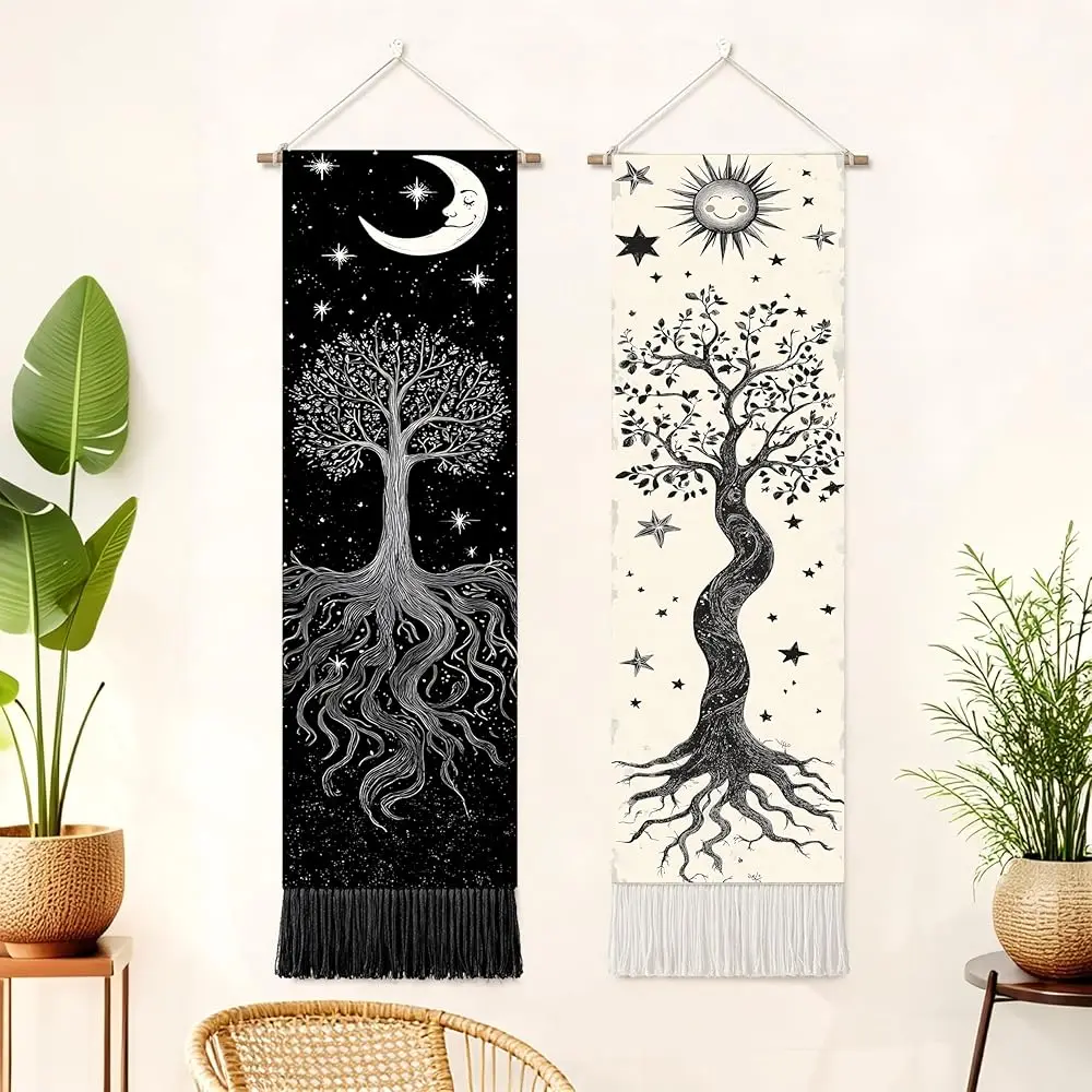 

Набор из 2 длинных вертикальных настенных гобеленов: Бохо-стиль, природный пейзаж и цветочные мотивы для декора спальни, гостиной и дома