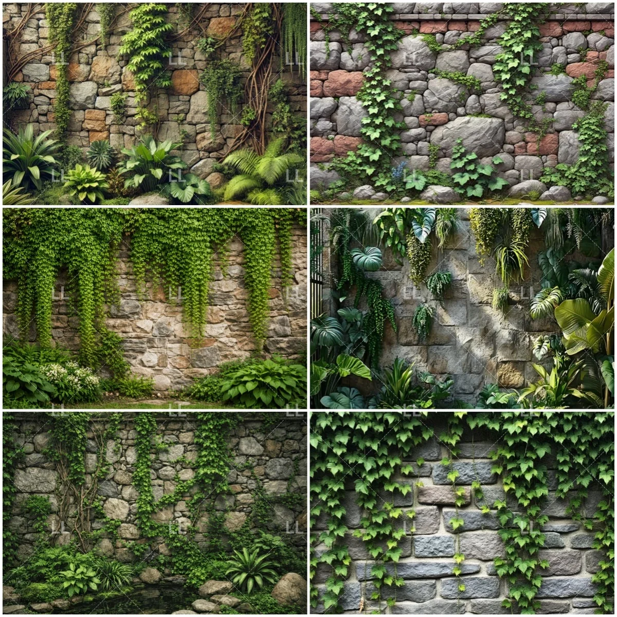 Fondo de Fotografía de Jardín con Enredaderas Verdes Naturales para Paredes de Piedra, Paisajes, Parques, Garajes y Decoración Exterior