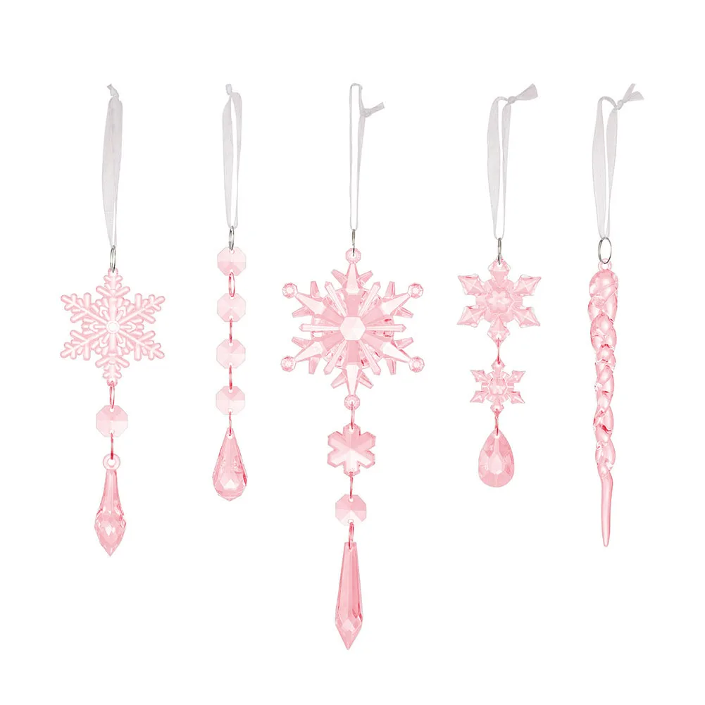 5pcs Christmas Clear Icicle Xmas Tree Pendant Acrylic Ice Snowflake Ornaments For Xmas Navidad Noel New Year Winter Party Decor