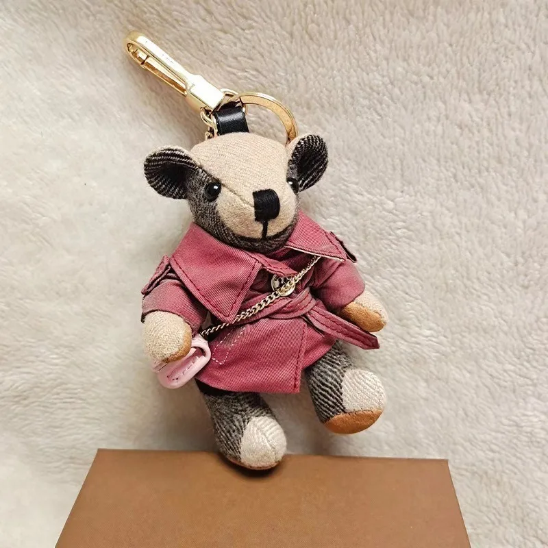 Cute New Teddy Bear Charm Cashmere Plaid Trench Coat Bear Car Hanging Keychain Pendant Bag Charm Collectible Gift