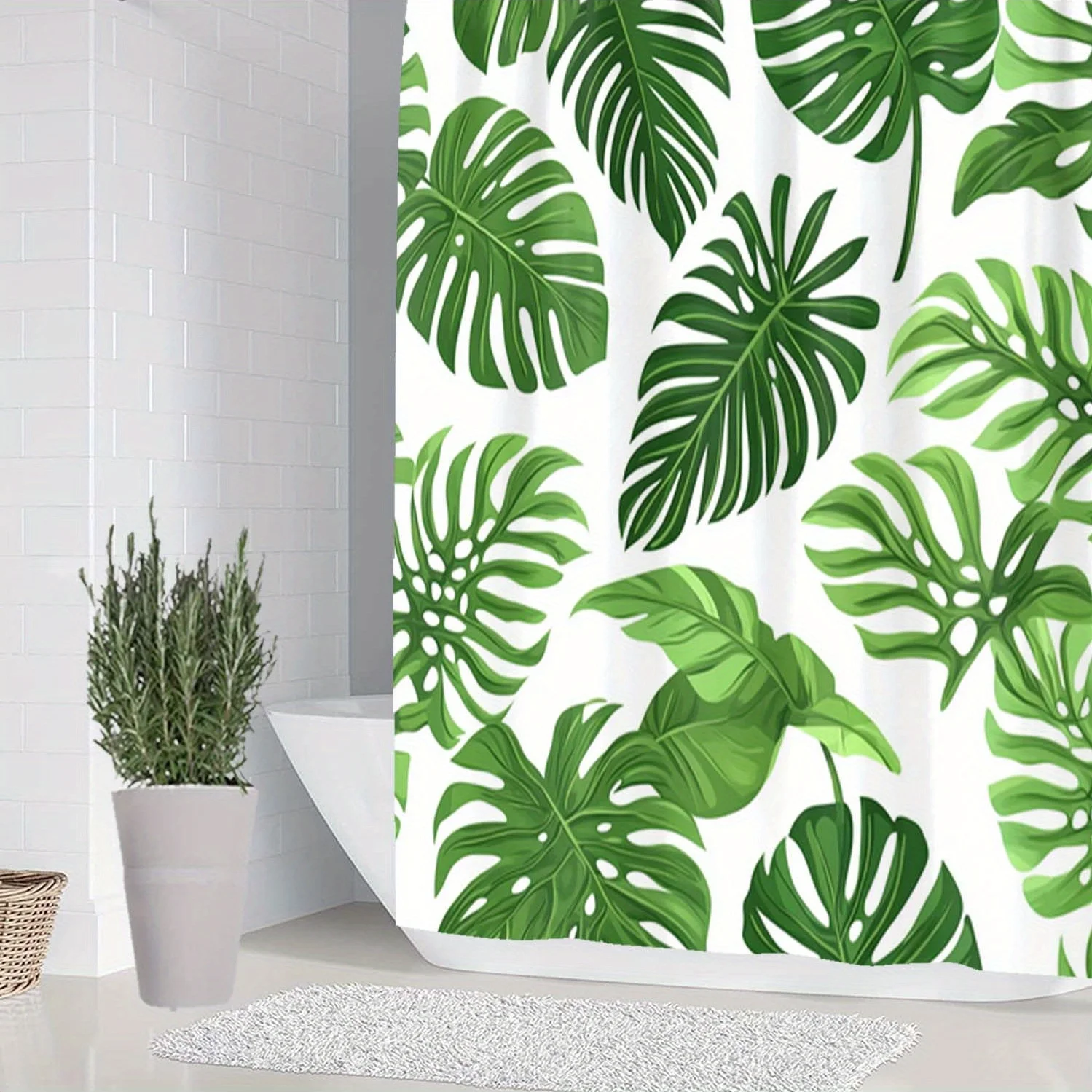 

4 шт. зеленые растения, листья, занавески для душа с тропическим узором и крючками, перегородки для ванной комнаты, аксессуары для ванной комнаты