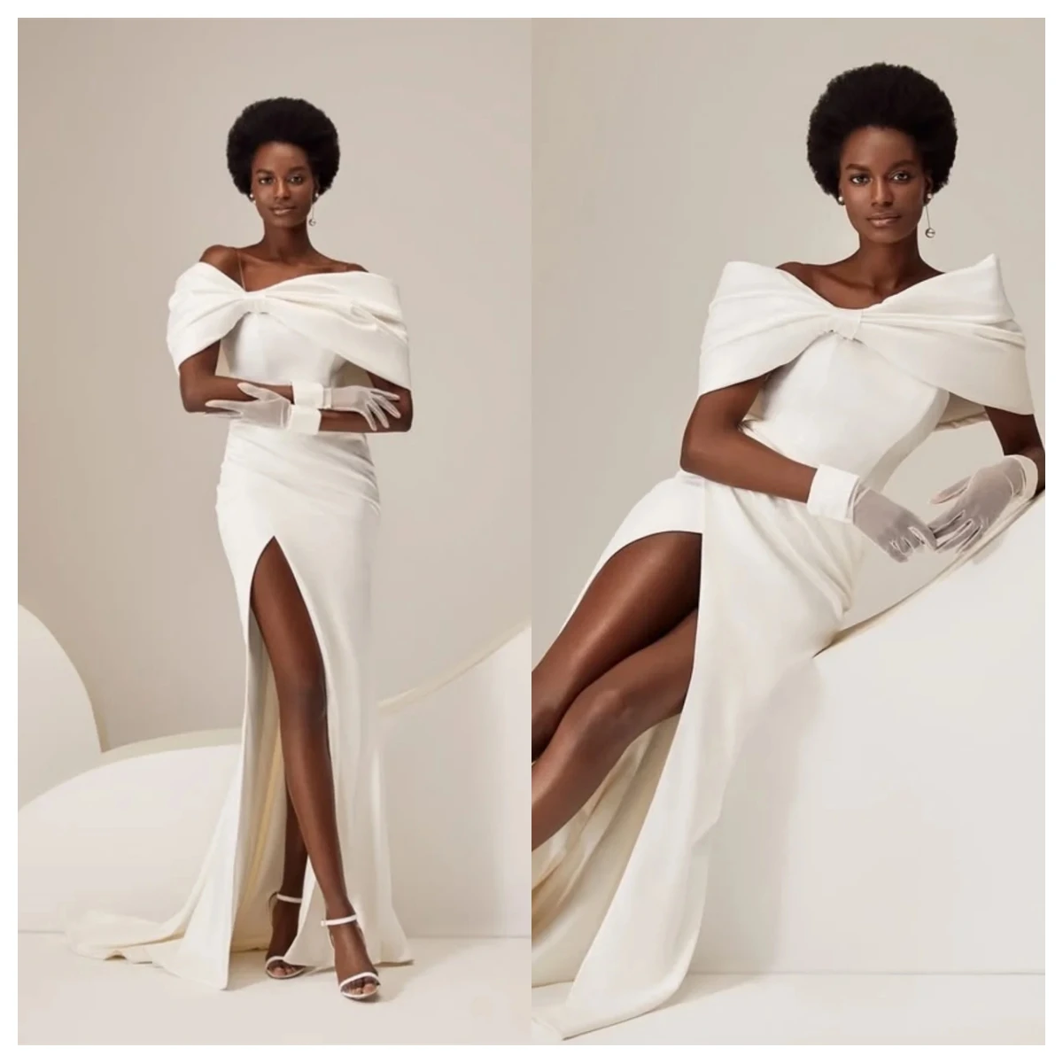 Gaun Malam Jersey Putih Mewah Kustom Gaun Selebriti Tanpa Lengan Tali Spaghetti Bahu Terbuka Gaun Selebriti Vestido De Festa