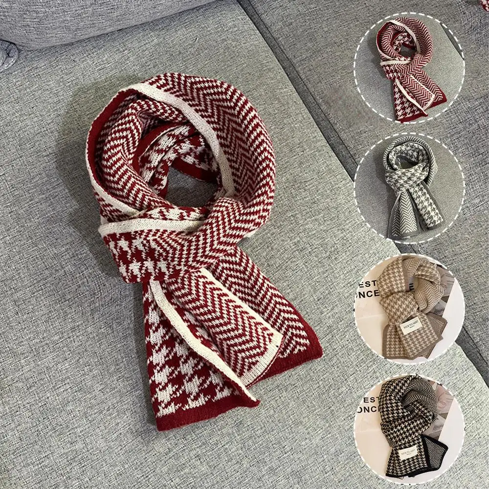 

Woolen Knitting Thick Shawl Unisex Neck Wrap Plaid Knitted Scarf Outdoor Vintage Soft Fashion Windproof Cold-proof Scarves