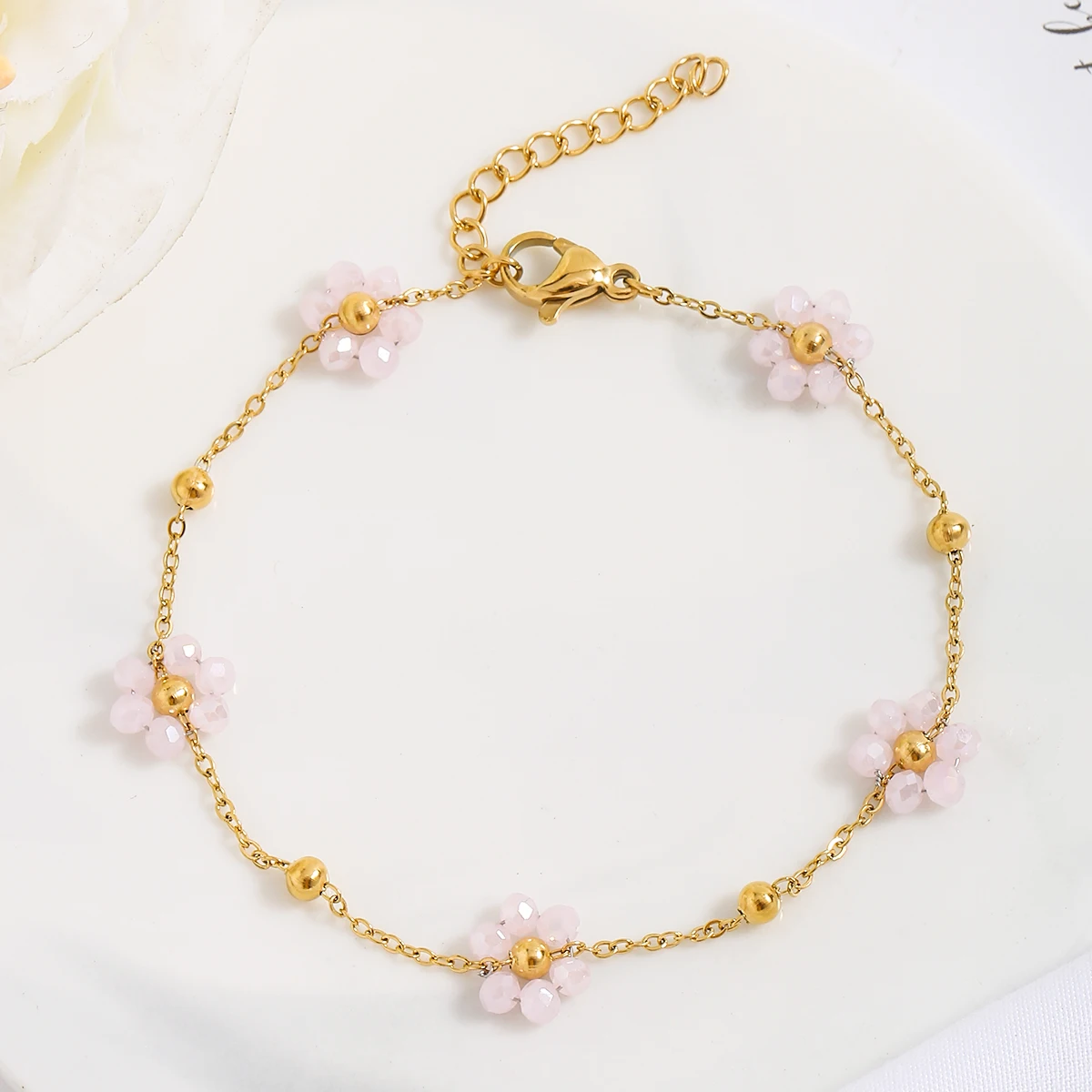 Stainless Steel Bracelet For Women Holiday Party Date Light Pink Pearl Chain Bracelet