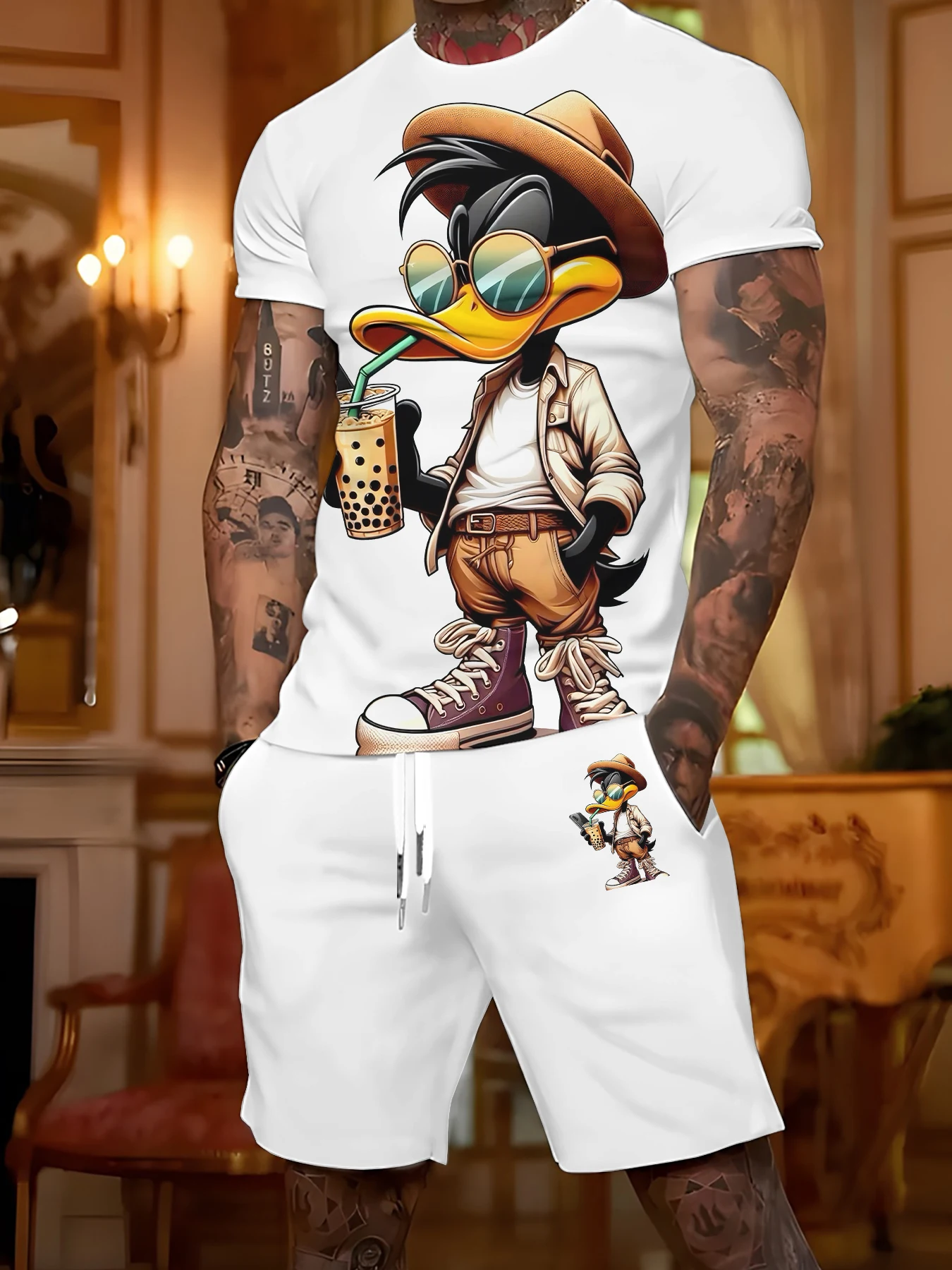 

Casual Trendy 3D Two-Piece Set, Pure White Duck Print, Everyday Versatile Outfit