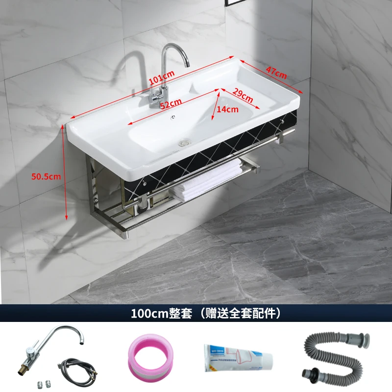 

Wall-mounted stainless steel bracket Ceramic wash basin Hanging cabinet Washbasin Small apartment bathroom Washbasin