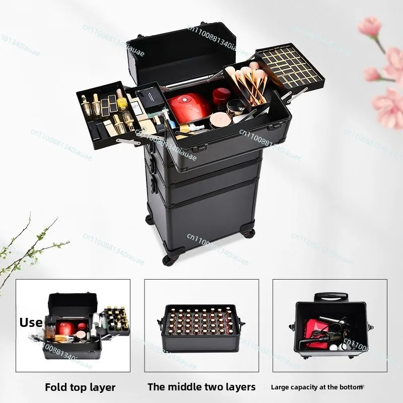 

Профессиональный многослойный органайзер для хранения инструментов, новый набор для нейл-арта, вместительный кейс-тележка для путешествий