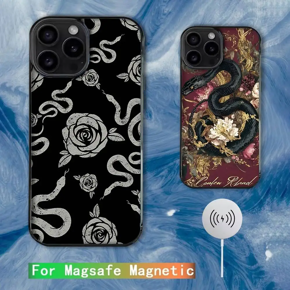 

Black Snake Phone Case For iPhone 17,16,15,14,13,12,11,Pro,Max,Plus,Mini,SE4,E Magnetic Magsafe Wireless Charging