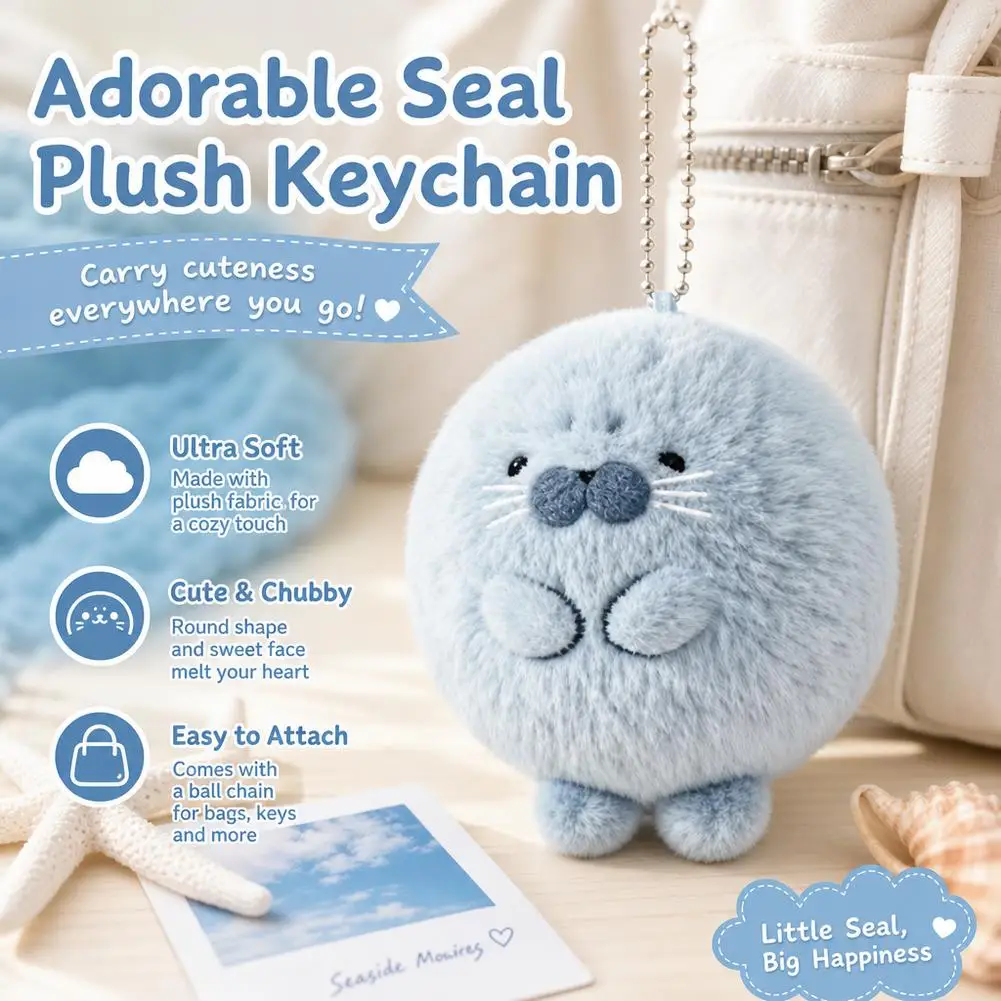 Cute Soft Seal Plush Keychcains Kawaii Animal Children Schoolbag Pendant Knapsack Accessories Christmas New Year Gifts