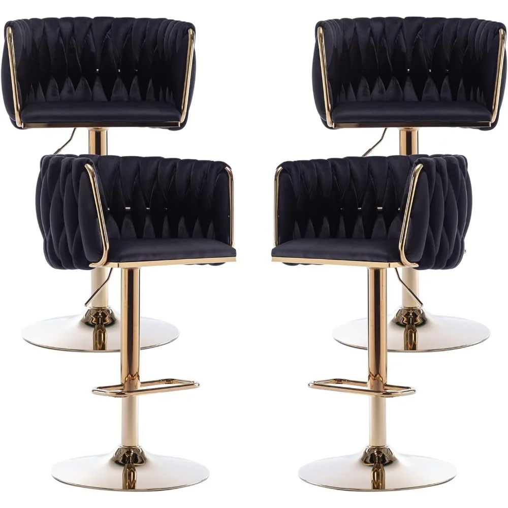 Velvet  Café Chairs Set of 4, Swivel Counter Height with Woven Back, Gold Kitchen Bar Stools for Kitchen Island, Café Chairs