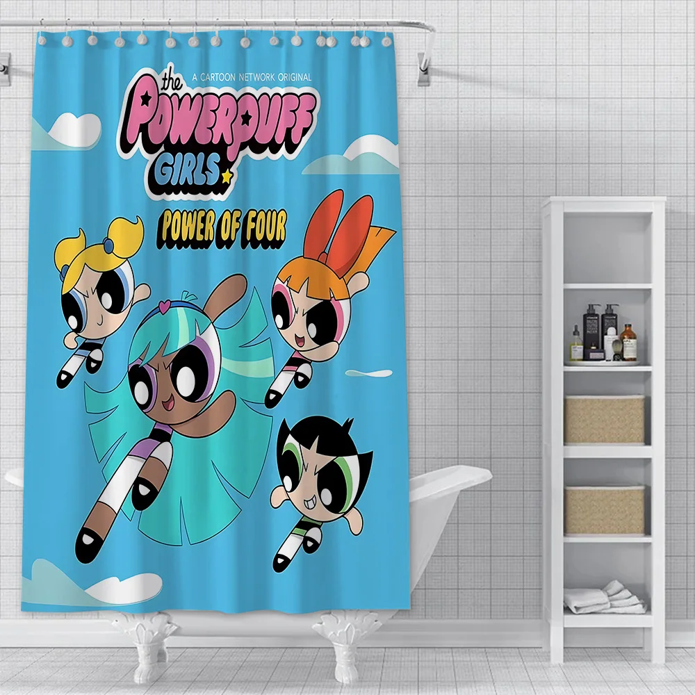 Cartoon The P-Powerpuff Girls Shower Curtain Waterproof Polyester Fabric Paint Colorful Bath Curtains Bathroom Curtain With Hook