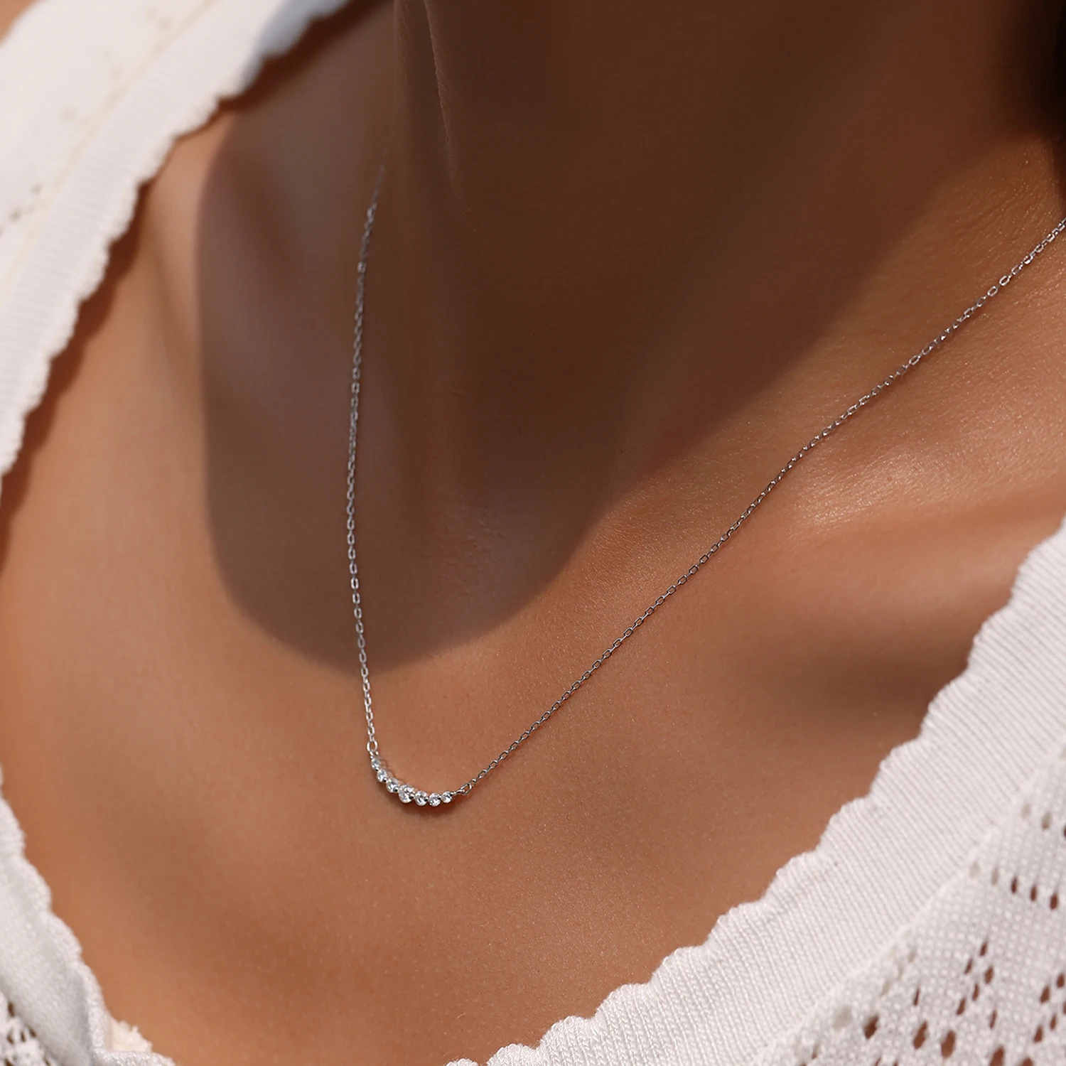 MODIAN D Color Moissanite Curve Pendant Necklace 925 Sterling Silver Gradient Lab Diamond Clavicle Chain Jewelry For Women gift