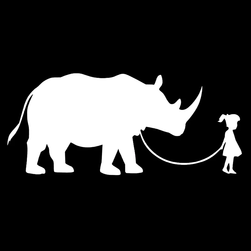 Car Sticker Girl Walking Rhino Fashion Car Shape Car Decoration Accessories Sticker Waterproof Sunscreen Black/white,17cm*7cm