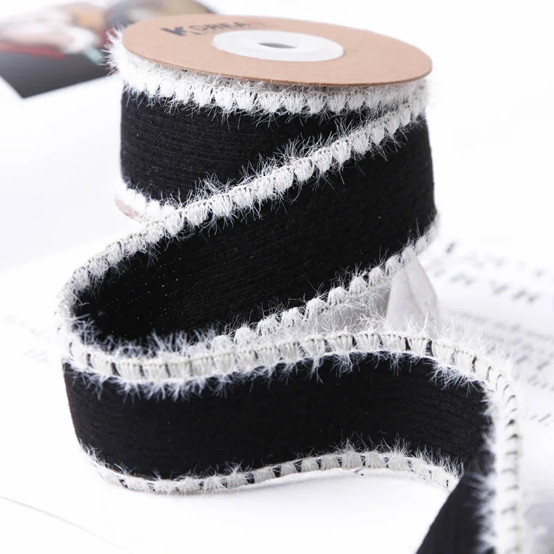 Thick Knit Mink Wool Stripe Ribbon Headwear Crafts Hair Bows Clips Collar Tie Sewing Accessories Winter Woven Trim 40mm 25mm