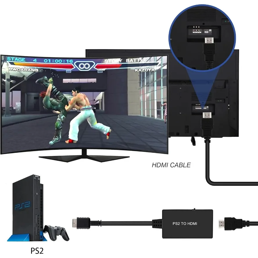 محول PS2 إلى HDMI محول PlayStation2 إلى HD محول الفيديو ألعاب كابل محول الفيديو يدعم الكمبيوتر جميع أوضاع العرض PS2 #4