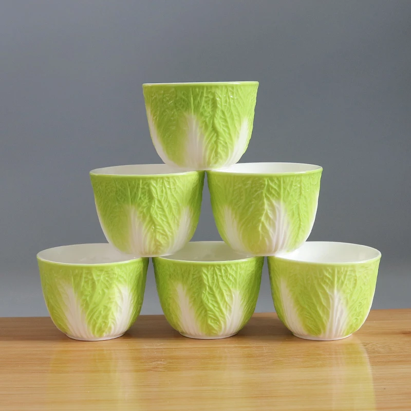 Cabbage tea cup, ceramic cup, small tea cups, household kung fu teas set teas cups，Home & Garden