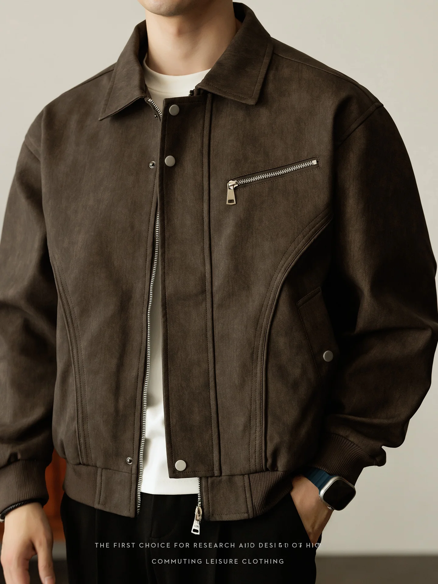 

High-End American Casual Loose PU Leather Jaet Men's New 2025 Windproof Faion Urban Sle Zipper Closure Long Sve Coat