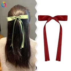 Ribbon Bow Hairpin Sweet Cute Ponytail Hair Clip Red Green Long Tassel Girl Wedding Jewelry Women Party Hair Accessories