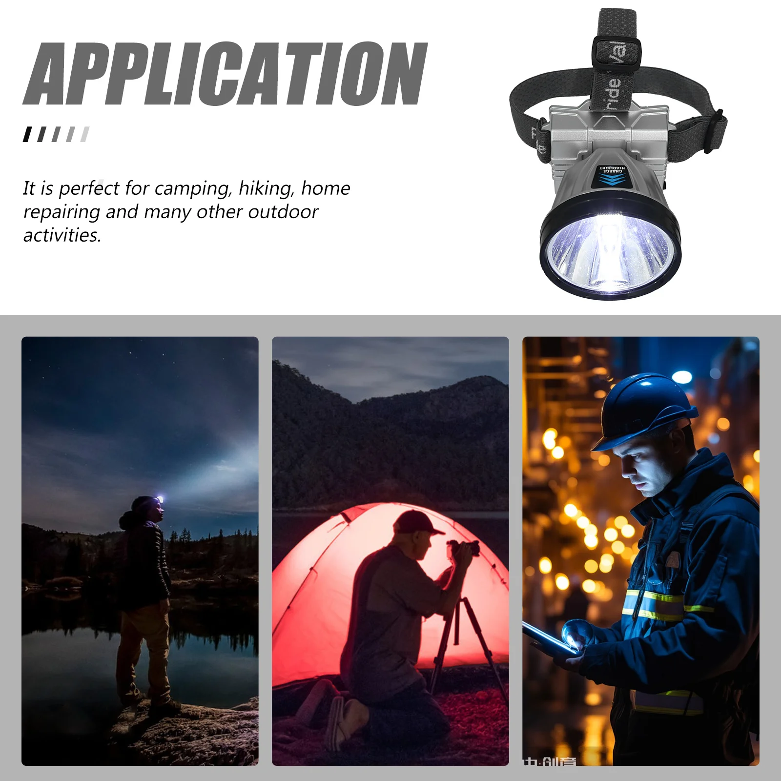 

Rechargeable Headlamp with Intelligent Sensing Technology 3 Brightness Levels LED Outdoor Light for Camping Hiking Repair Work