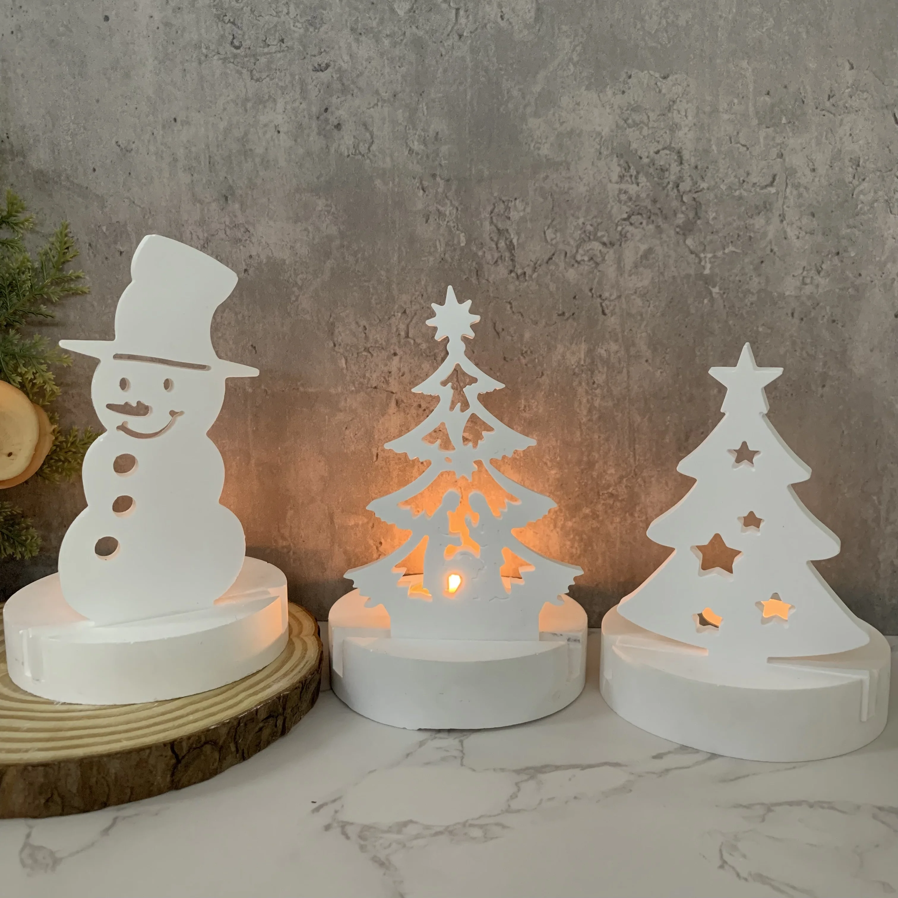Christmas Series Candle Holder Silicone Mold DIY Snowman Elk House Candlestick Ornament Resin Mould 3D Gypsum Crafts Home Decor