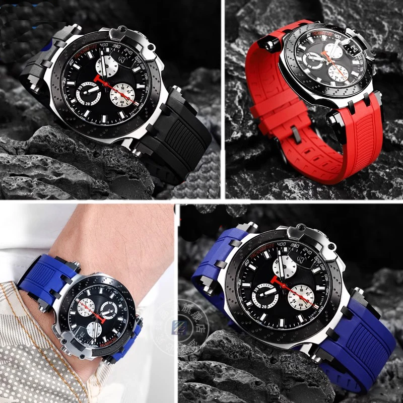 Silicone Rubber For Tissot Racing T115417A Series Special Double Notch Watch Strap T115.427 Men's Watch Chain Watchband 22mm