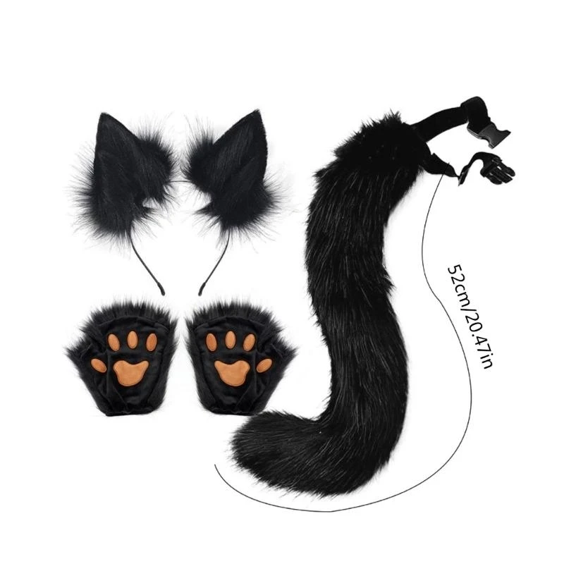 Y5GC dla dzieci kostium zwierząt lis uszy opaska na głowę łapy glives 3 szt.