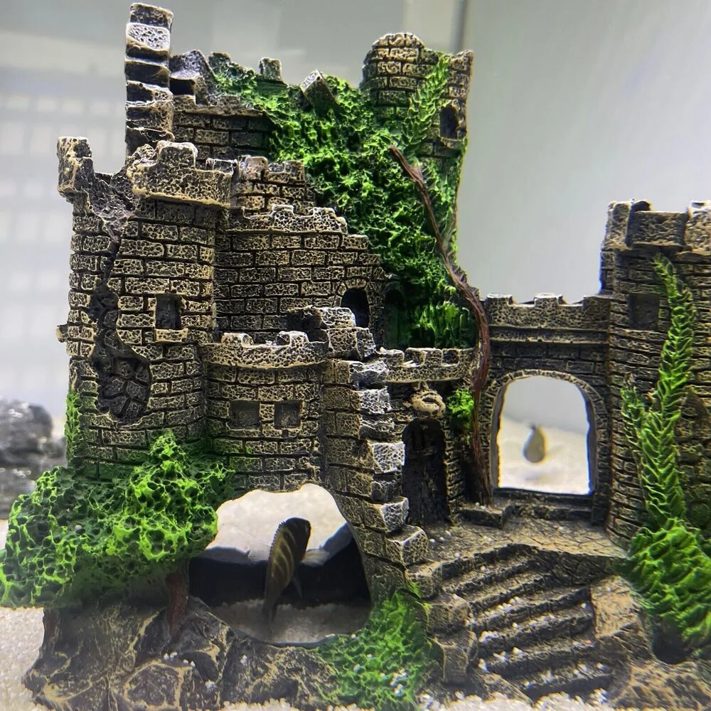 Chzimade Vintage Castle Aquarium Decoration Resin Aquarium Landscape Decoration Aquarium Fish Tank Statue Decoration