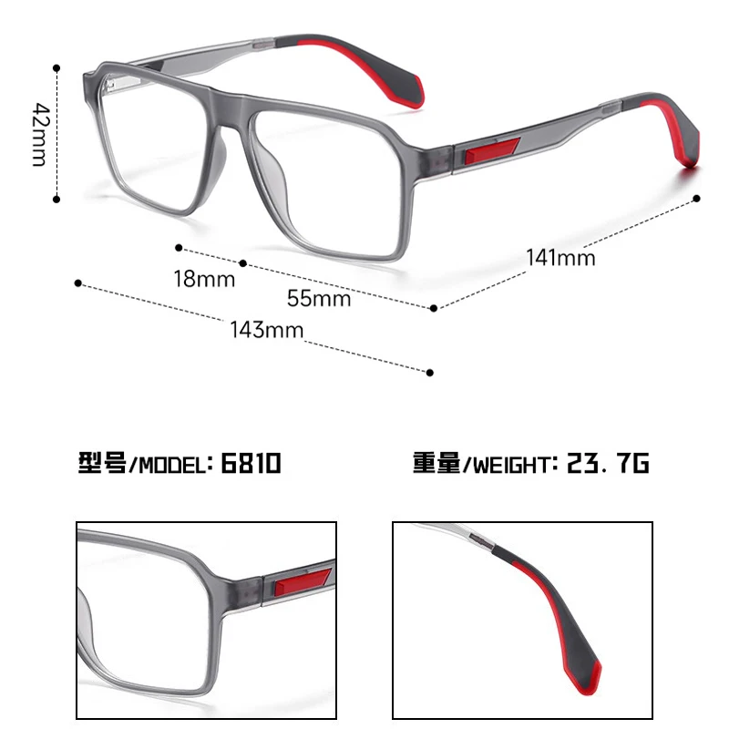 BLMUSA Retro Large Frame Ultralight TR Non-Slip Sports Myopia Glasses Anti Blue Light Prescription Reading Driving Sunglasses view 6