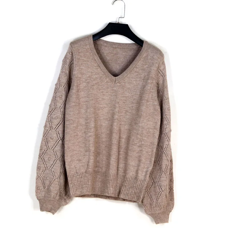 

Женский свободный вязаный свитер с v-образным вырезом Long Sve 35, хлопковый осенне-зимний уличный теплый теплый топ с внутренней одеждой