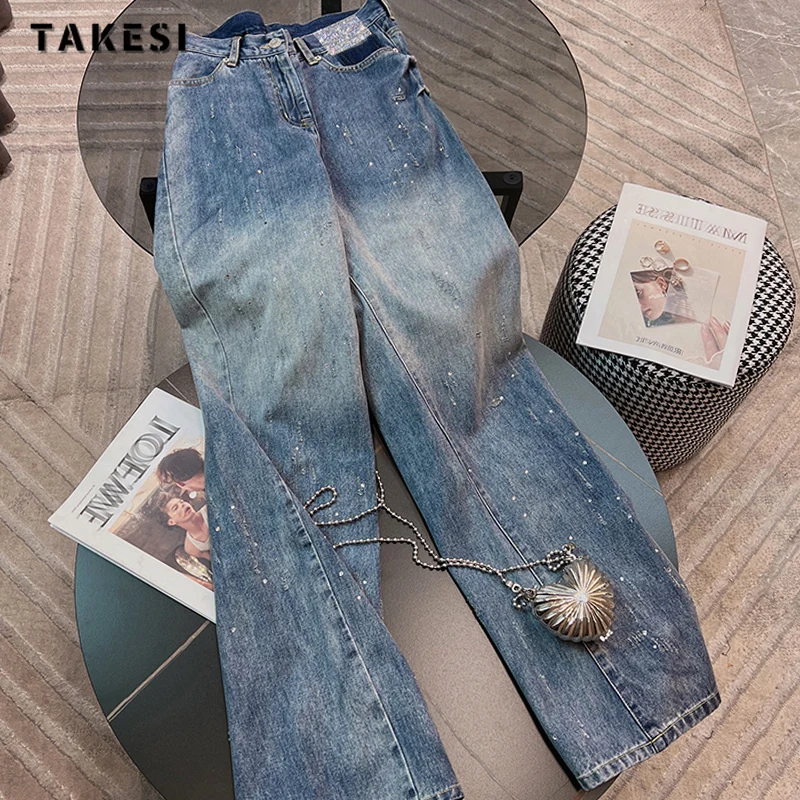 

Korean Y2K 2000s Wide Leg Baggy Denim Trouser Fashion Women's Vintage Casual High Waist Pants Straight High Street Blue Jeans