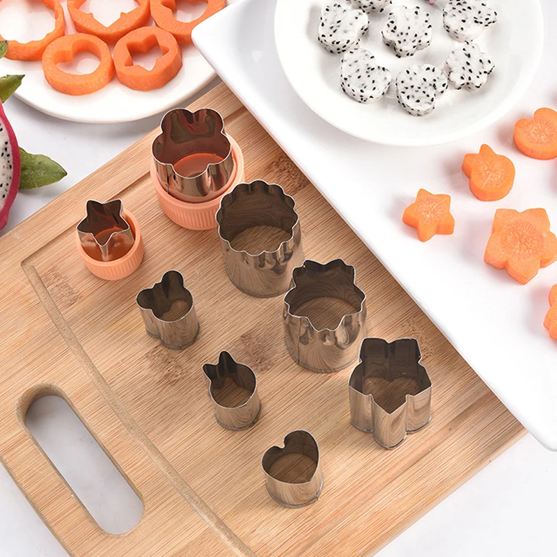 1Set Multi-Style Vegetables Cookie Cutter Embossing Mould Portable Cook Tools Stainless Steel Fruit Cutting Die Kitchen Gadgets