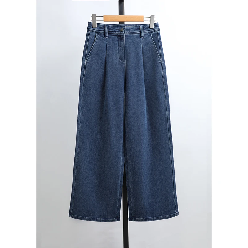 

Джинсы с высокой талией и широкими штанинами, женские повседневные длинные брюки на эластичной подкладке, осенне-зимняя брендовая одежда Awei