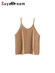 SuyaDream, Women Camis, 100%Merino Wool, Comfortable Camisoles, Knitted Cozy Tanks, 2025 Spring Autumn T shirts, Camel, Grey