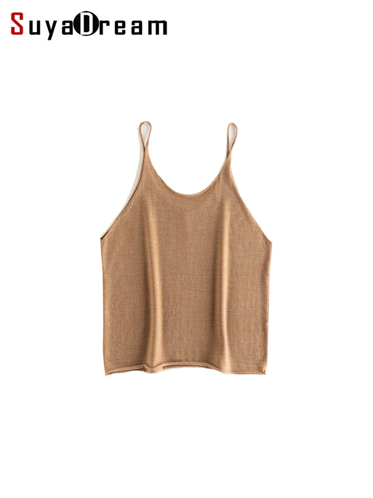 SuyaDream, Damskie topy na ramiączkach, 100% wełna merino, Wygodne koszulki na ramiączkach, Dzianinowe, przytulne tank topy, Koszulki na wiosnę i jesień 2025, Kolor camel, Szary