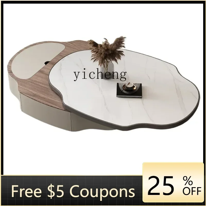ACC  Light Luxury Creative Living Room Cream Style Spinning Lift Multi-Functional Shaped Solid Wood Tea Table