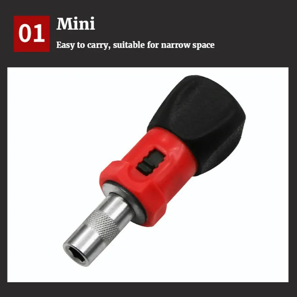 STONEGO Small Square Handle Ratchet Screwdriver, Reversible 6.35mm Hex Socket, Small Ratchet Screwdriver